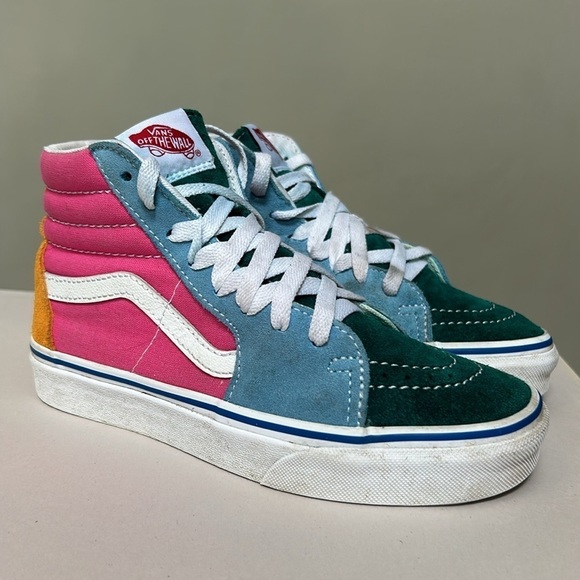 Vans Sk8-Hi 'Multi-Color' Suede/Canvas Green Blue Pink Yellow, size M 3.5 / W 5 - Picture 9 of 9